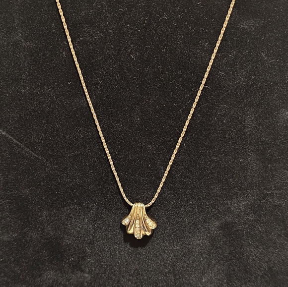 Christian Dior Gold Rhinestone Shell Necklace - Picture 1 of 14